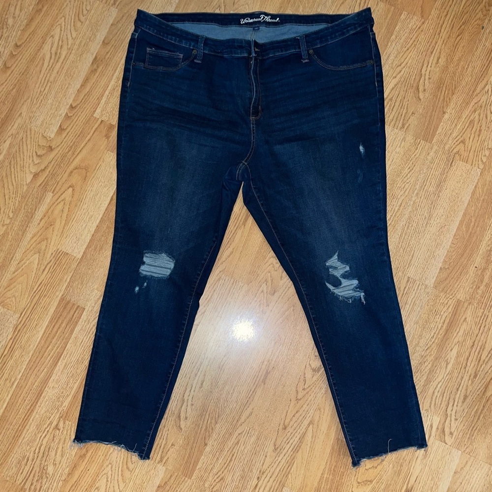 Universal Thread 26W Distressed Jeggings Dark Stretch Denim Unfinished Hem